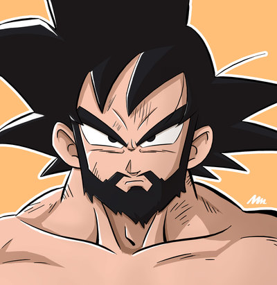 Digital art by Mike Mincey of Goku with a beard from Dragonball Z, Super fanart