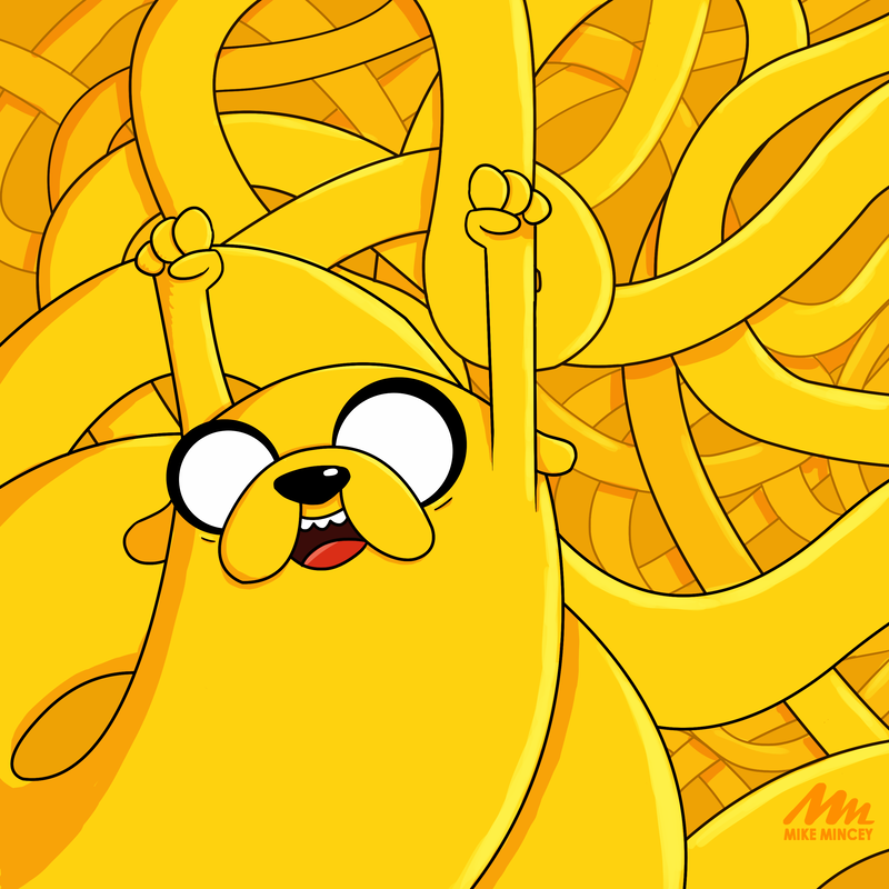 Junetoon 2019, yellow, Digital art of Cartoon Networks Jake from Adventure time by Mike Mincey, Dog squash and stretch into loops and coils, growth cartoon character fanart