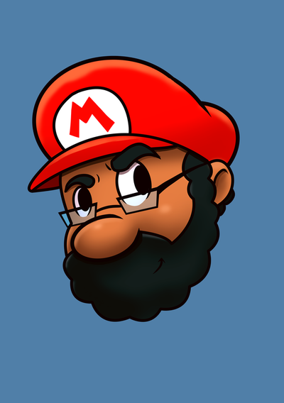 Self portrait of Mike Mincey drawn like Nintendo Mario. New Profile pic image for social media